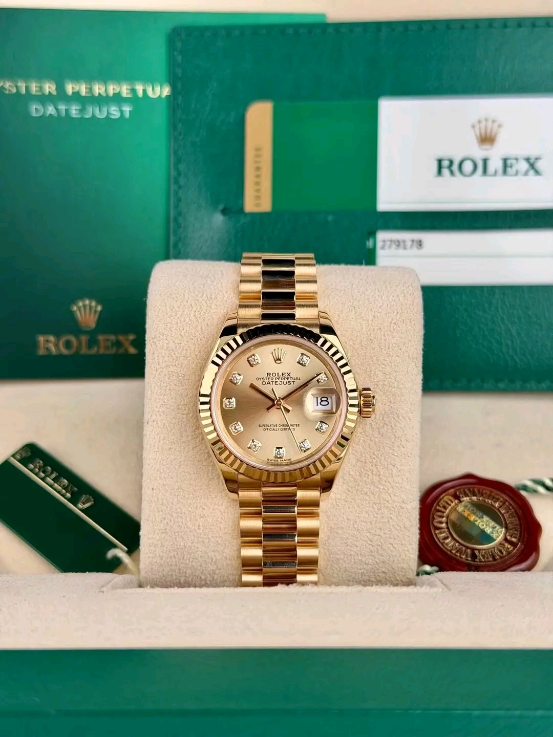 Rolex Day-Date 279178 28mm Champagne Diamond Dial Yellow Gold President Bracelet